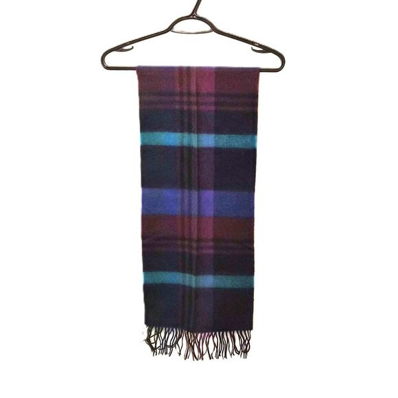 VTG Hunt Club Plaid 100% Lambswool Scarf West Germany Jewel Tones DarkAcademia - Picture 5 of 5